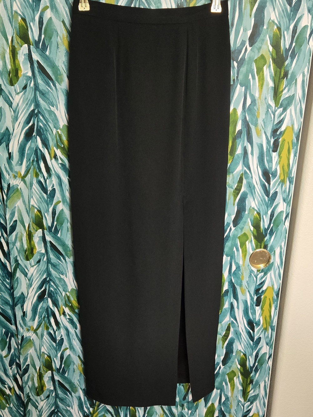 Naeem Khan 100% Silk Black Maxi Column Skirt with Front Slit